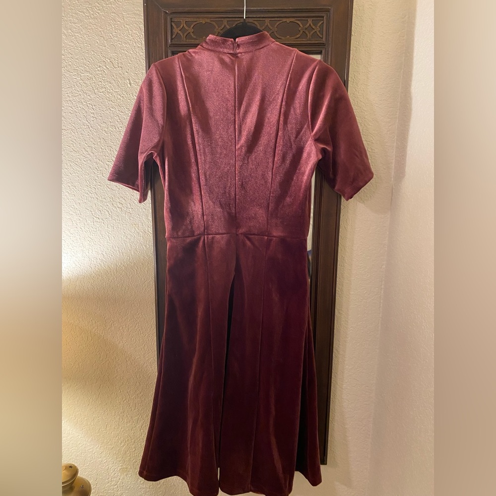 Plum velvet knee length dress